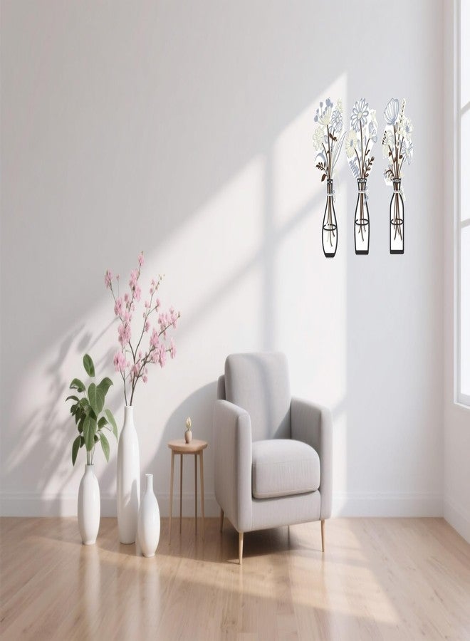 ALHBEJT 3 Pcs Metal Flowers Wall Decor Rustic Farmhouse Wall Arts Bathroom Dining Room Wall Decor Minimalist Decor Housewarming Gifts (Light Blue White) - Image 3